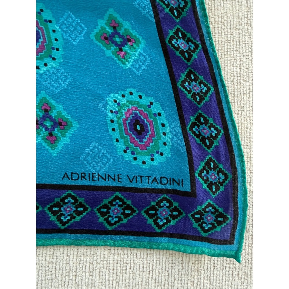 Vintage Adrienne Vittadini Blue Square Scarf Paisley Graphic Multicolor 32x32